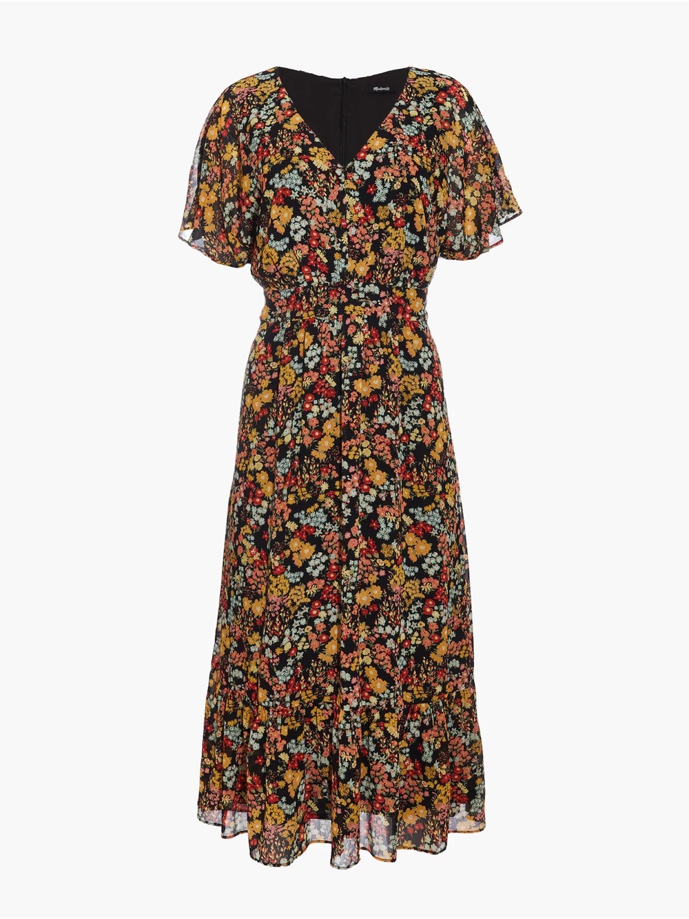 Madewell Dolman-Sleeve Ruffle-Hem Midi Dress in Flower Garden